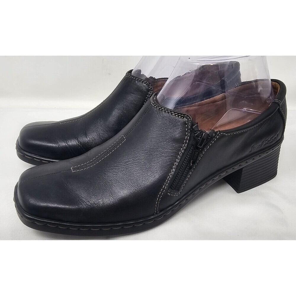Josef Seibel Black Genuine Leather Block Heel Loafer Comfort Shoes Women Size 37